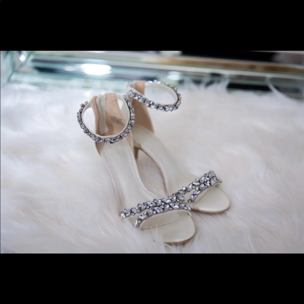 Jeweled satan ankle strap heel